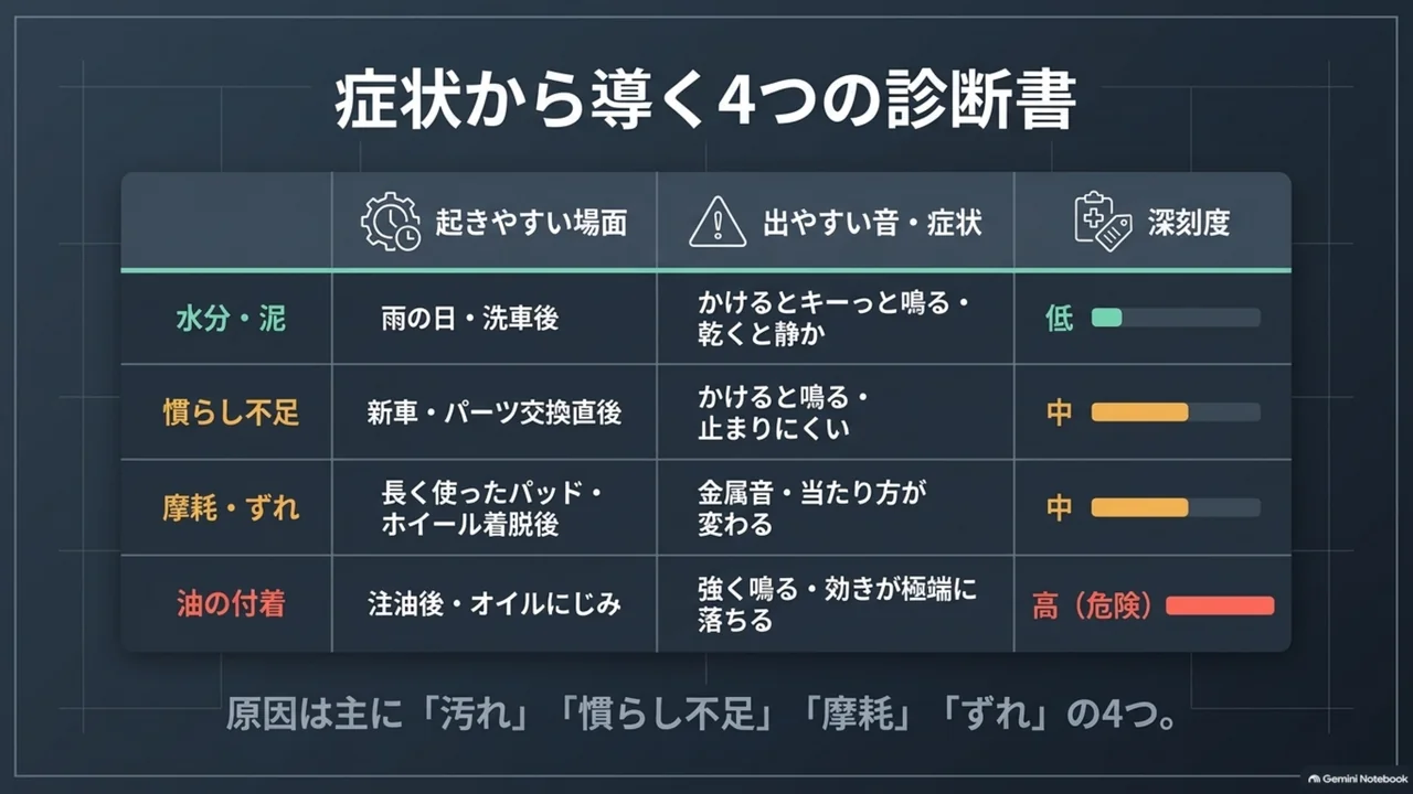 road-bike-disc-brake-noise-four-causes-severity-table