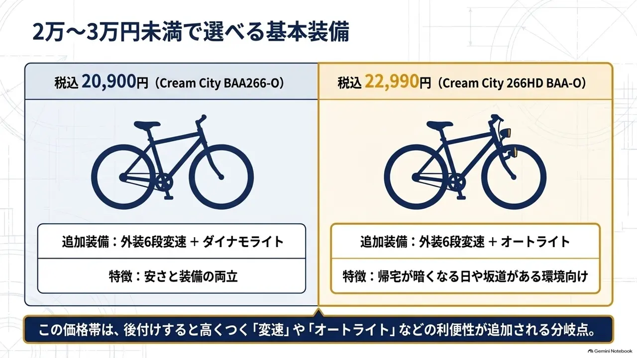 ママチャリの値段相場|2万〜3万円未満で選べる基本装備のスライド
