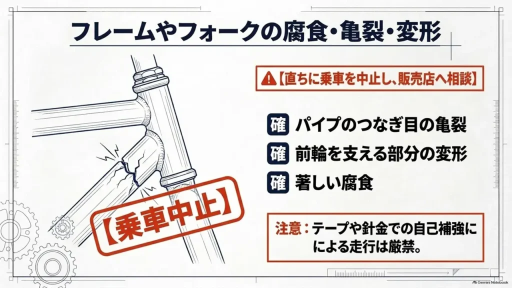 mamachari-frame-fork-corrosion-crack-deformation-warning