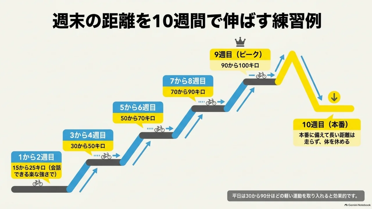 road-bike-100km-10-week-weekend-distance-staircase