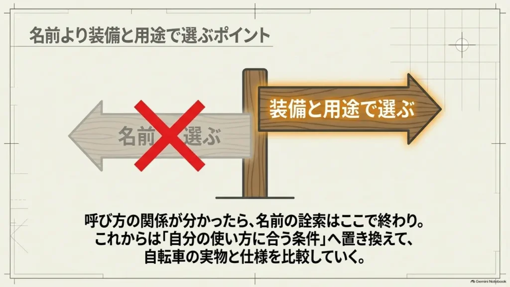 mamachari-naming-vs-equipment-usage-signpost-diagram