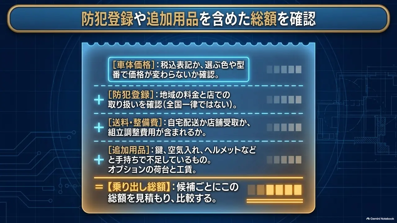 ママチャリの値段相場|防犯登録や追加用品を含めた総額を確認のスライド