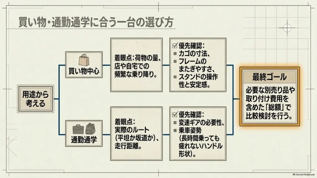 city-cycle-shopping-commute-usage-selection-flowchart