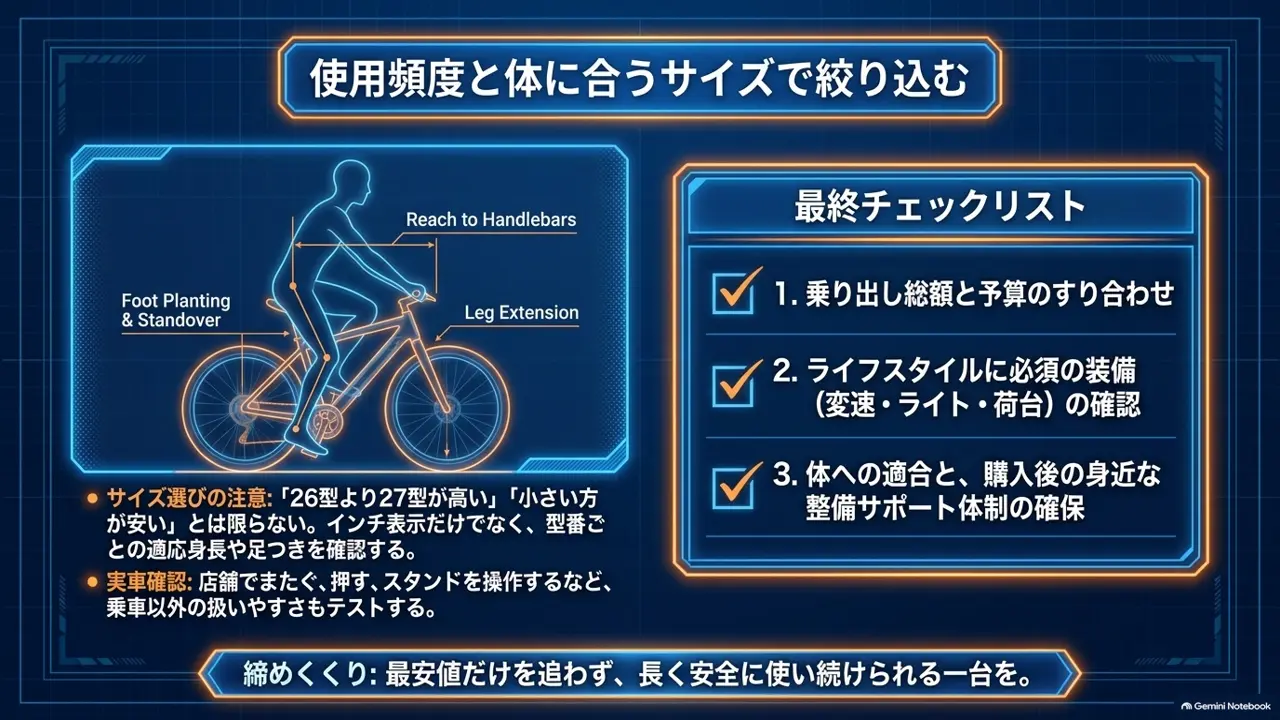ママチャリの値段相場|使用頻度と体に合うサイズで絞り込むのスライド