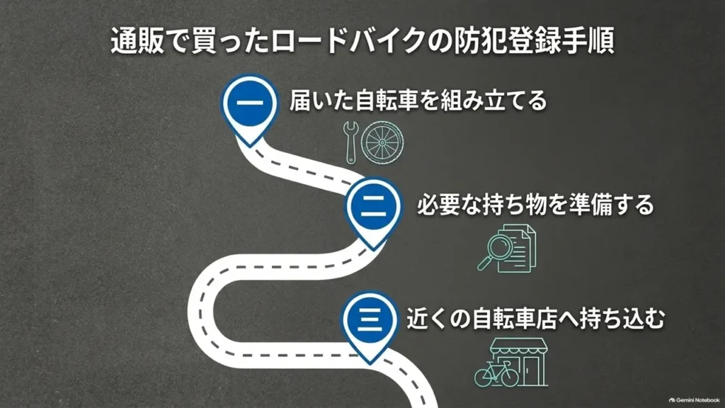 road-bike-online-purchase-registration-three-step-route-diagram