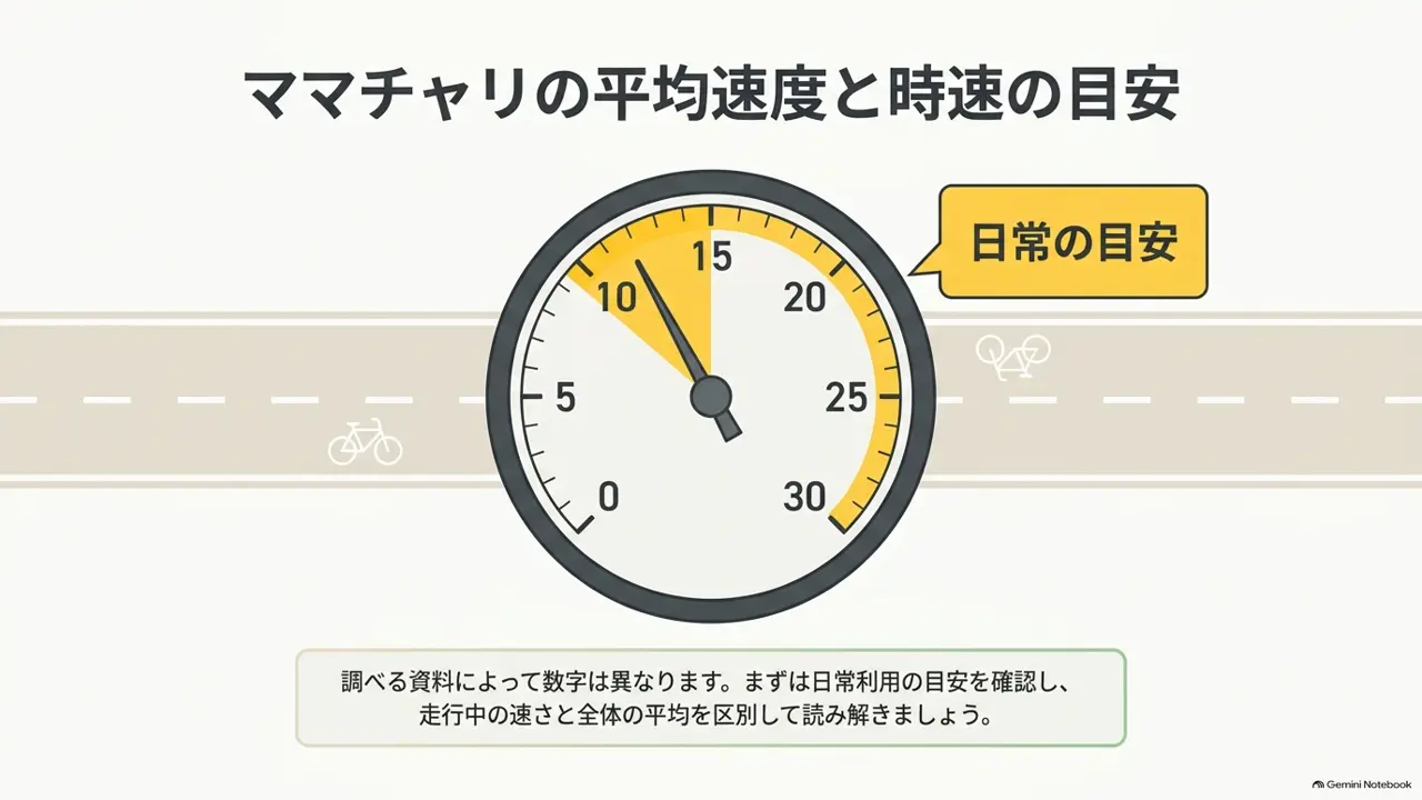 ママチャリの日常利用の速度目安を示したダイヤル図