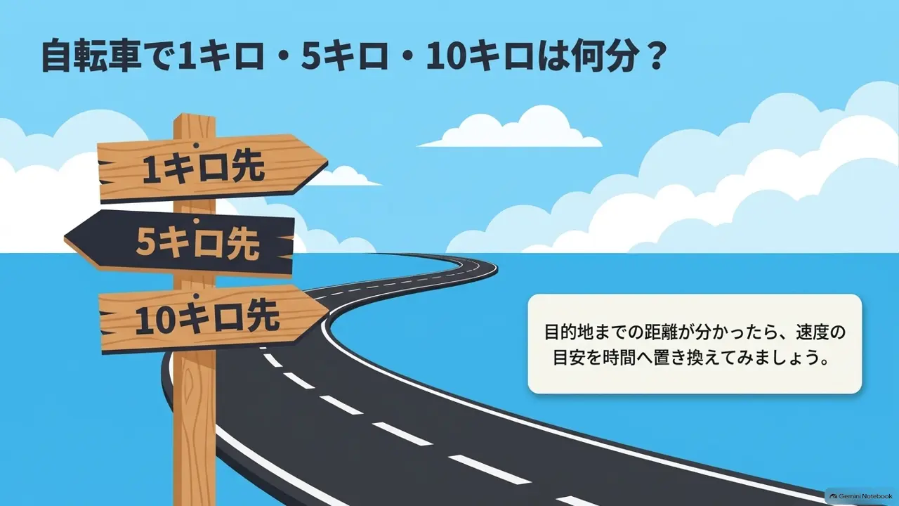 1km・5km・10kmの距離を示す道標のイラスト
