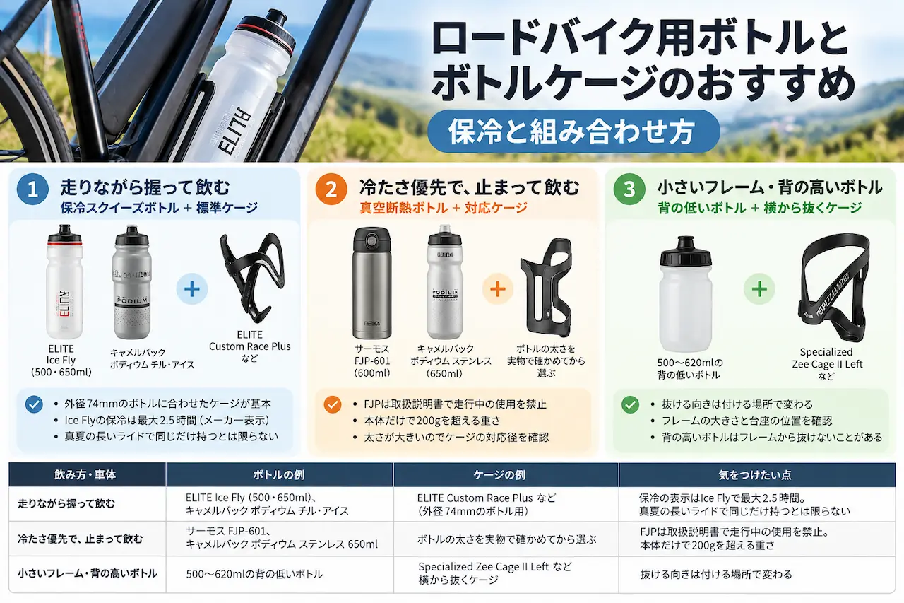 ロードバイク用ボトルとボトルケージのおすすめ｜保冷と組み合わせ方